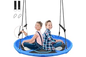 Treeswin Saucer Tree Swing 46 Inch, 800 lb Weight Capacity Outdoor Swing with Tree Strap, Textliene Fabric Waterproof Steel Frame and Carabiner for Playground and Backyard, New Year Day Gifts (Blue)