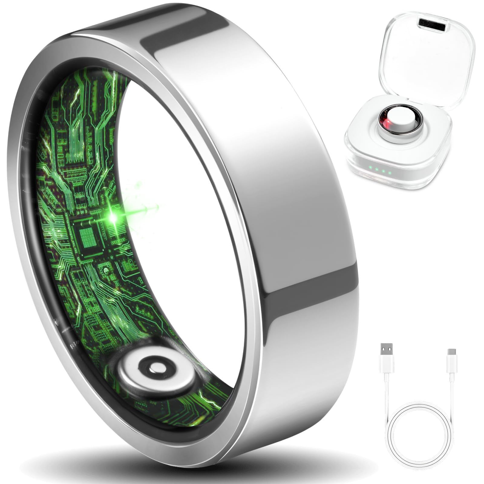 Photo 1 of Smart Ring for Women Men Fitness Ring with Step Counting, Heart Rate, Blood Oxygen, Pressure Monitoring, Sleep Monitoring, IP68 Waterproof for iPhone and Android, No Subscription Fee,Silver 10#