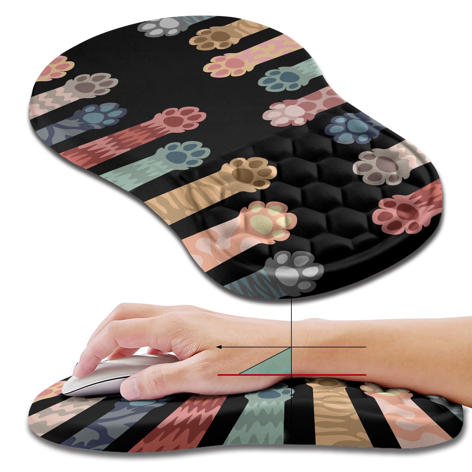 Photo 1 of Hokafenle Ergonomic Mouse Pad Wrist Support, Wrist Rest Mousepad for Carpal Tunnel Pain Relief with Integrated Memory Foam Slope Massage Bulge (11.8x7.9 inch,Cute Cat Claw