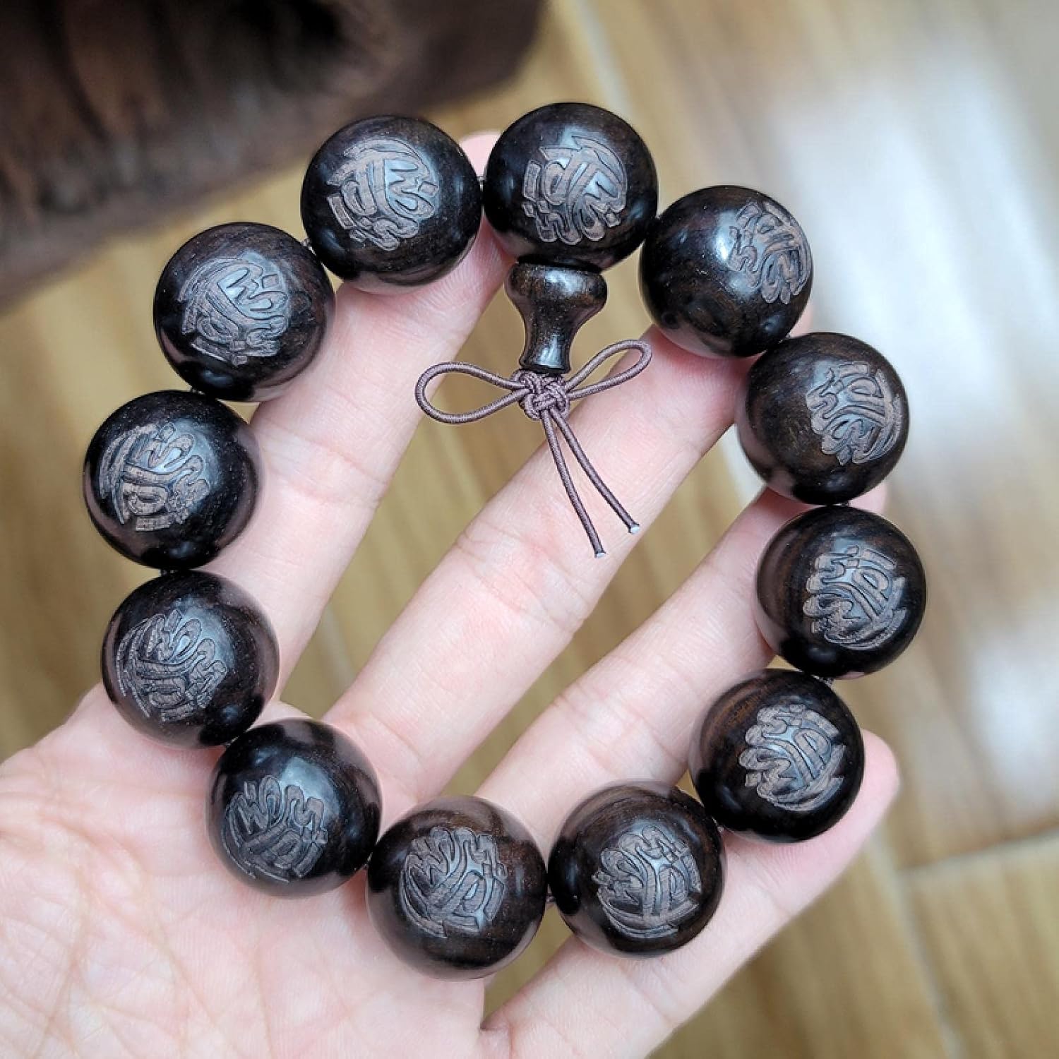 Muslim Beaded Bracelet Islamic Religious Gift 20mm Natural Black Wooden