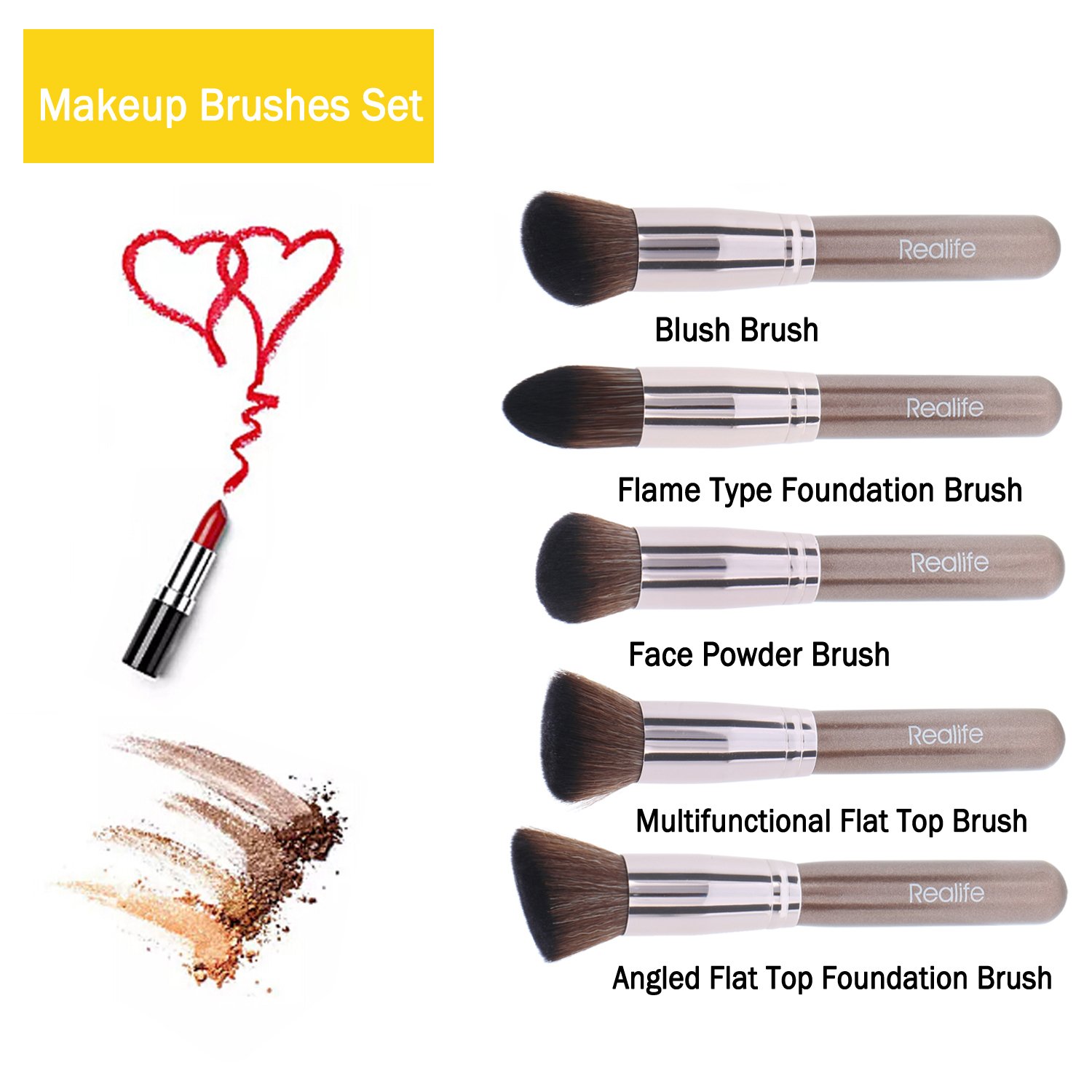 ZaKitane Makeup Brush Set Premium Synthetic Kabuki Cosmetics Foundation Makeup Foundation Eyeliner Blush Contour Brush for Powder Brush Makeup Brushes Kit(10pcs, Coffee)