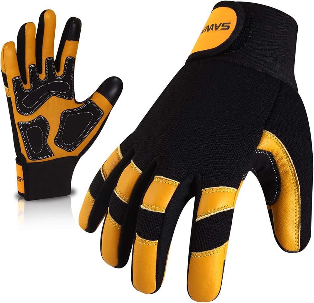 SAWANS Leather Gardening Working Gloves Thorn Proof Breathable L Yellow