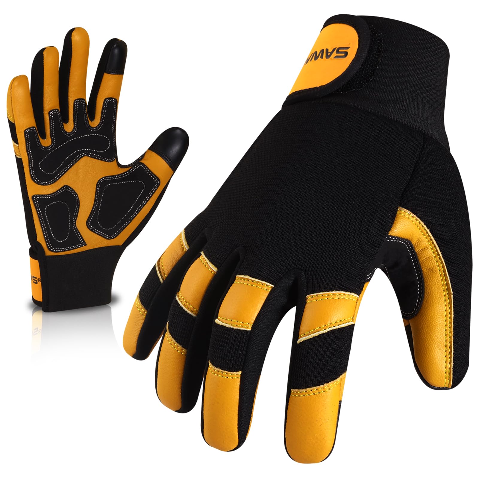 SAWANS Leather Gardening Working Gloves Garden Thorn Proof Breathable Construction Flexible Mechanic for Work Mens Women Utility Safety Gloves Rigger Driving Electrician Multipurpose (Yellow, M)