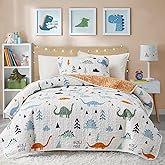 Joyreap 3-Piece Cotton Quilt Set Full/Queen, Cute Dinosaur Reversible Design for Kids Boys n Girls, Breathable Quilt Bedspread Bed Cover for All Season, 1 Quilt and 2 Pillow Shams- 90x90 inches