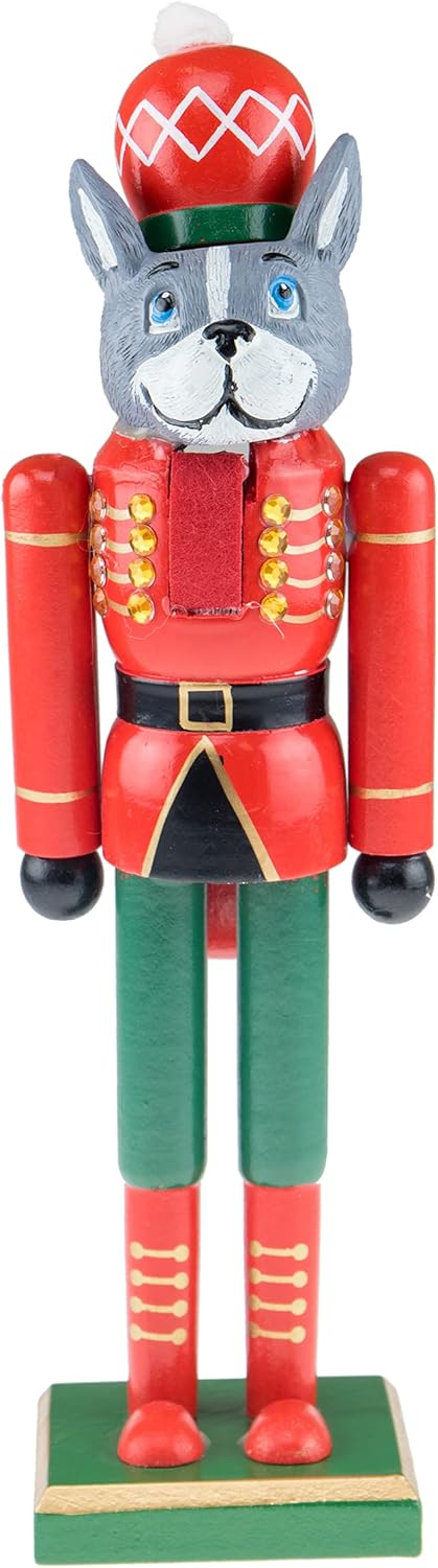 Nutcrackers - Clever Creations Soldier Dog 12 Inch Traditional Wooden Nutcracker, Festive Christmas Décor for Shelves and Tables