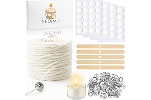 230 FT Candle Wicks with 125 Pcs Metal Candle Wick Sustainer Tabs, 80Pcs Candle Wick Stickers, 5Pcs Wooden Candle Wick Center
