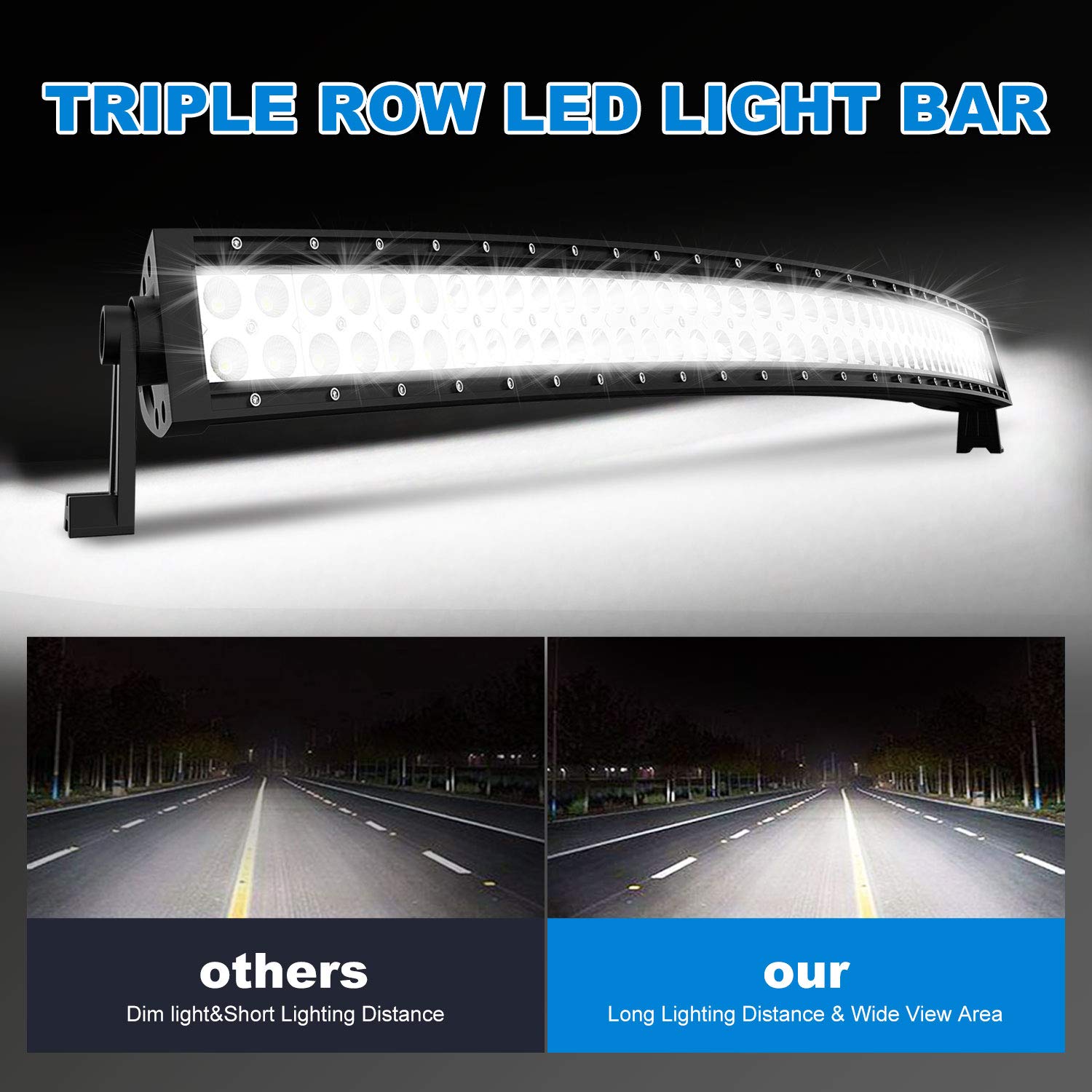 32 LED Light Bar Curved TFormer Triple Row 441W Flood Spot Combo Beam