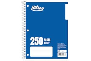 Hilroy 1-Subject Coil Notebook, 8" x 10.5", Wide Ruled, 3-Hole Punched, 250 Pages/125 Sheets, 1 Notebook, Blue Cover (13223)