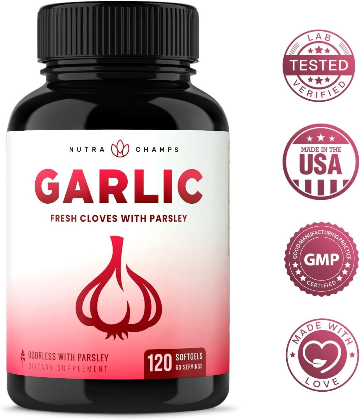 Odorless Garlic Pills [Extra Strength Softgels] 1000mg Immune Support Supplement - Heart, Blood Pressure & Cholesterol Support Capsules - Enhanced w/Parsley, Chlorophyll & Aged Black Garlic Extract: Health & Personal Care