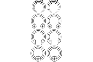 YADOCA Surgical Steel Septum Kit - 2G to 14G Septum Rings, Pincher, Tapers & Gauge, Nose Piercing Jewelry - Silver & Black Tone