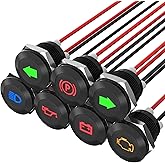 RVMARINEPAT 12V LED Indicator Light Small Indicator Light Waterproof 1/2" Panel Cutout 12 Volt 24 Volt Metal LED Indicator Pilot Dash Light with 300MM Wires -7PCS Black