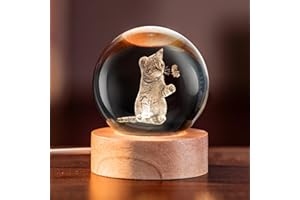 IFOLAINA 3D Cat Crystal Ball Gifts Ideas for Girlfriend Wife Mom Couple Her Cat Lovers Presents for Women Birthday Decorative Crystal Sphere Decor Lamp