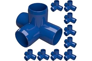 FORMUFIT 1/2” 4-Way Tee Furniture Grade PVC Fitting in Blue, Made in USA, UV-Resistant, Impact-Proof, 0.840” Actual Socket Diameter (Pack of 10) - F0124WT-BL-10