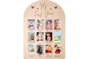 My First Year Photo Display Wood Board, Picture Frame 12 Months Newborn Picture Frames Baby Photo Display for Baby Birthday N