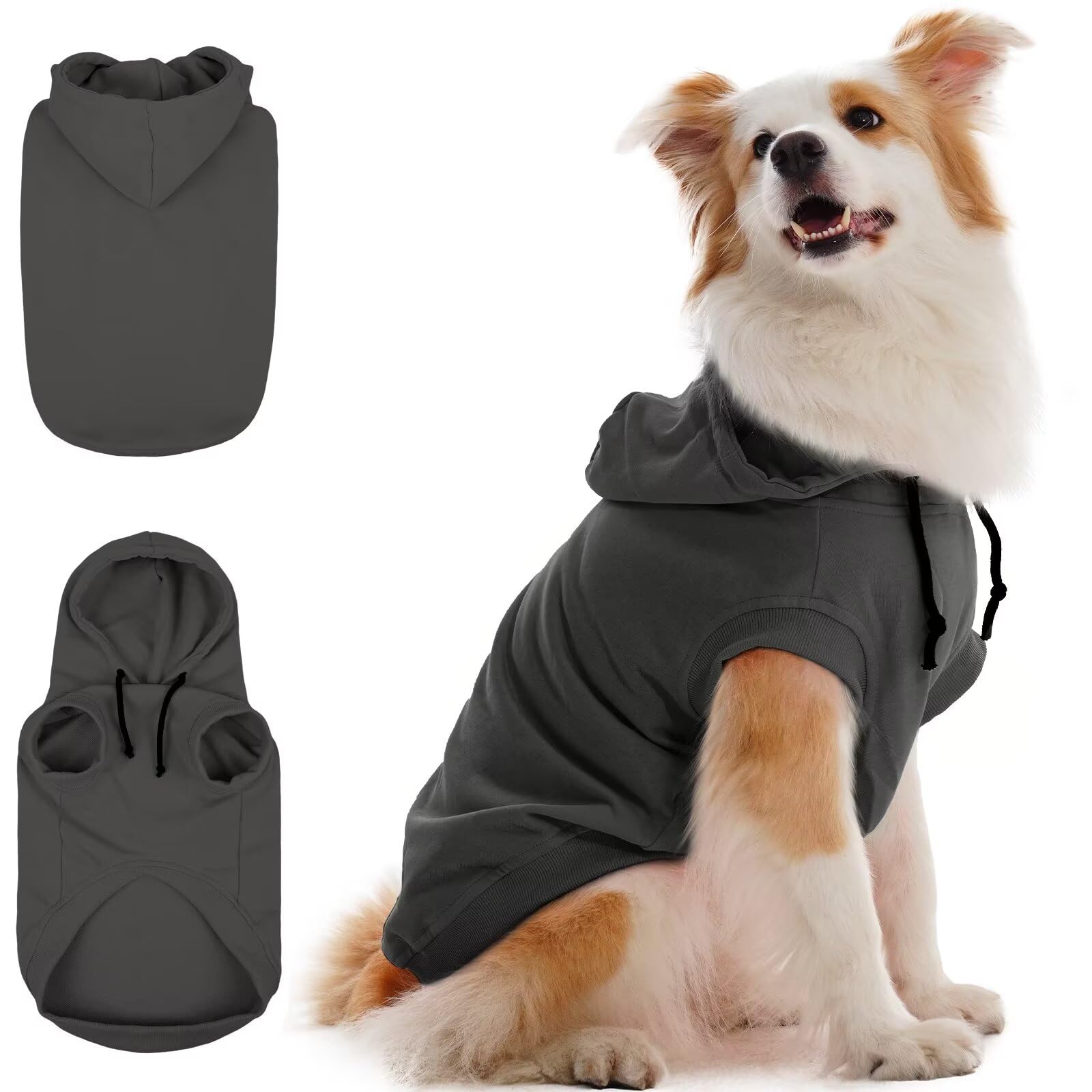 IECOii Large Dog Hoodie,Large Dog Jumper with Hood,Breathable Hooded Sweatshirt for Dogs,Pet Sweatshirt Outfit for Dogs Boy and Girl,Dachshund,French Bulldog Hooded Clothes,Grey,L(No Fleece Lined)