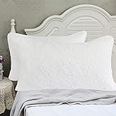 Brandream White Damask Quilted Pillow Shams Cotton Standard Size Pillow Cases Set of 2 Comfy Soft Decorative Pillow Covers