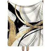 SPBL&L Black White and Gold Abstract Blanket, Minimalist Modern Ink Line Throw Blanket for Bed Couch Bedroom Living Room, Modern Room Home Decor