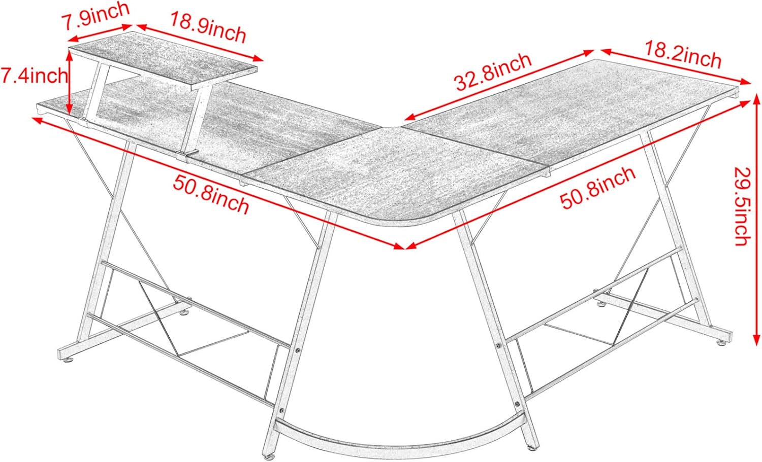 Mr IRONSTONE L-Shaped Desk 50.8" Computer Corner Desk, Home Gaming Desk, Office Writing Workstation with Large Monitor Stand, Space-Saving, Easy to Assemble, Black: Furniture & Decor