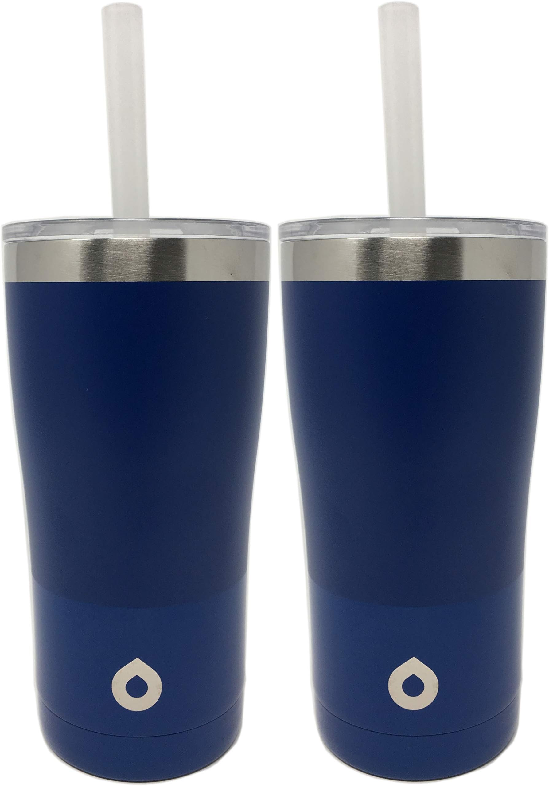 2 Pack Bradshaw 10729 Go Bottle 20 Oz. Stainless Steel Fuel Travel Tumblers with Straws, Royal Blue.