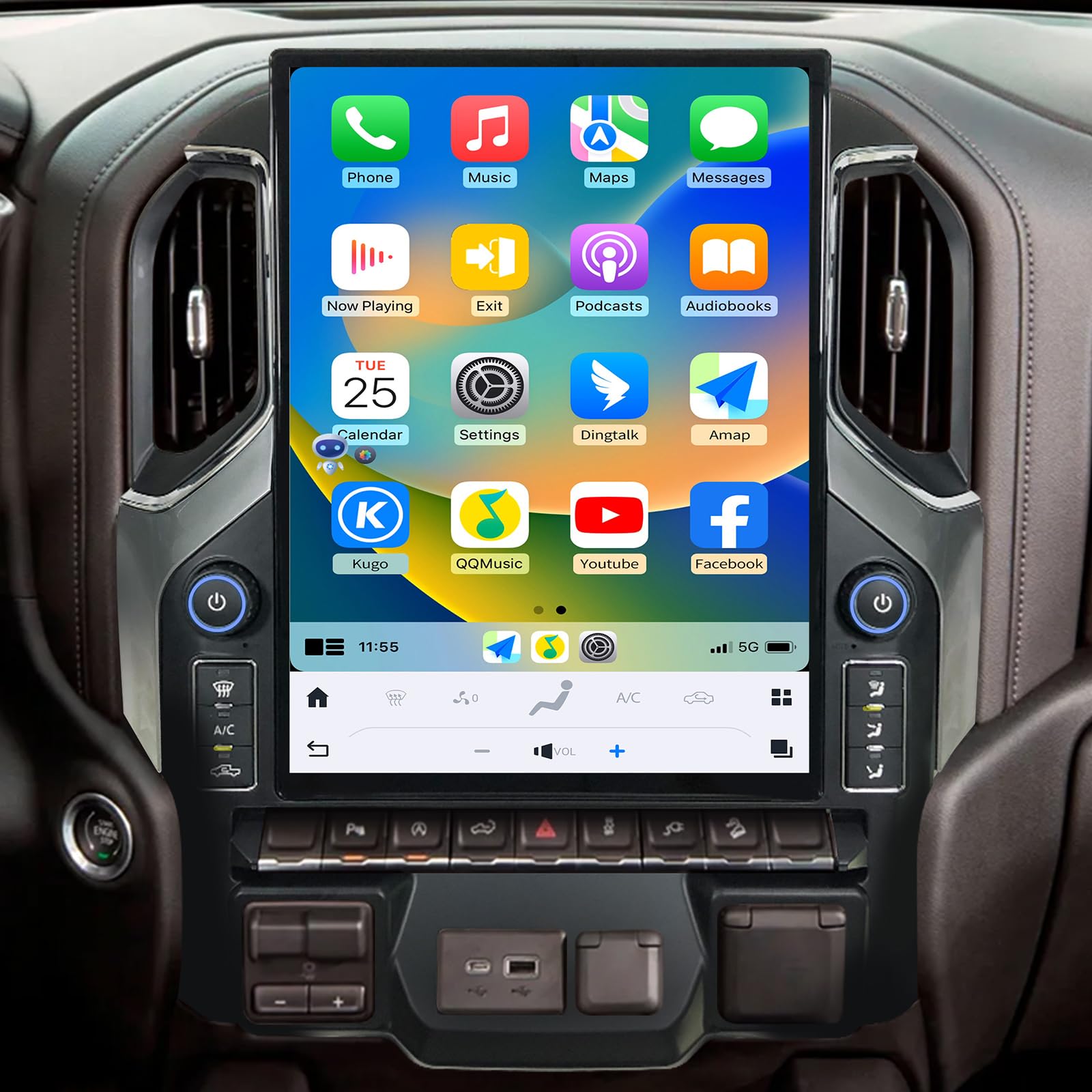 15.6 Inch Android Car Radio for GMC Sierra & Chevrolet Silverado 2019 2020 2021 2022 2023, Wireless CarPlay & Android Auto, GPS Navigation, 8G RAM + 128GB ROM, Retains Original Controls & Functions