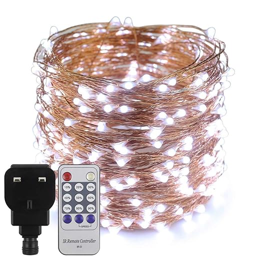 Erchen Plug in Fairy Lights, 100 FT 30M 300 LED Dimmable Copper Wire