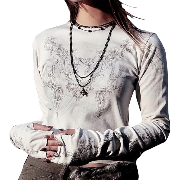 Y2K Grunge Long Sleeve Tops Vintage Fairy Graphic Printed