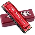 SWAN Blues Harmonica Key of C Mouth Organ Diatonic Harmonica with Case, 10 Hole 20 Tones Stainless Blues Harp for Adults, Beginners(Burgundy Red)