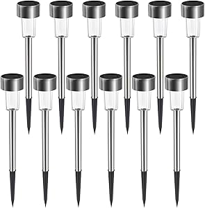 Solar Lights Outdoor, Stainless Steel Outdoor Solar Lights - Waterproof, LED Landscape Lighting Solar Powered Outdoor Lights Solar Garden Lights for Pathway Walkway Patio Yard & Lawn - 12 Pack