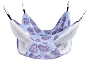 Petmolico Small Pet Warm Plush BunkBed Hanging Hammock Cage Accessories for Parrot Sugar Glider Ferret Squirrel Hamster Rat Hideout Playing Sleeping, Purple Heart