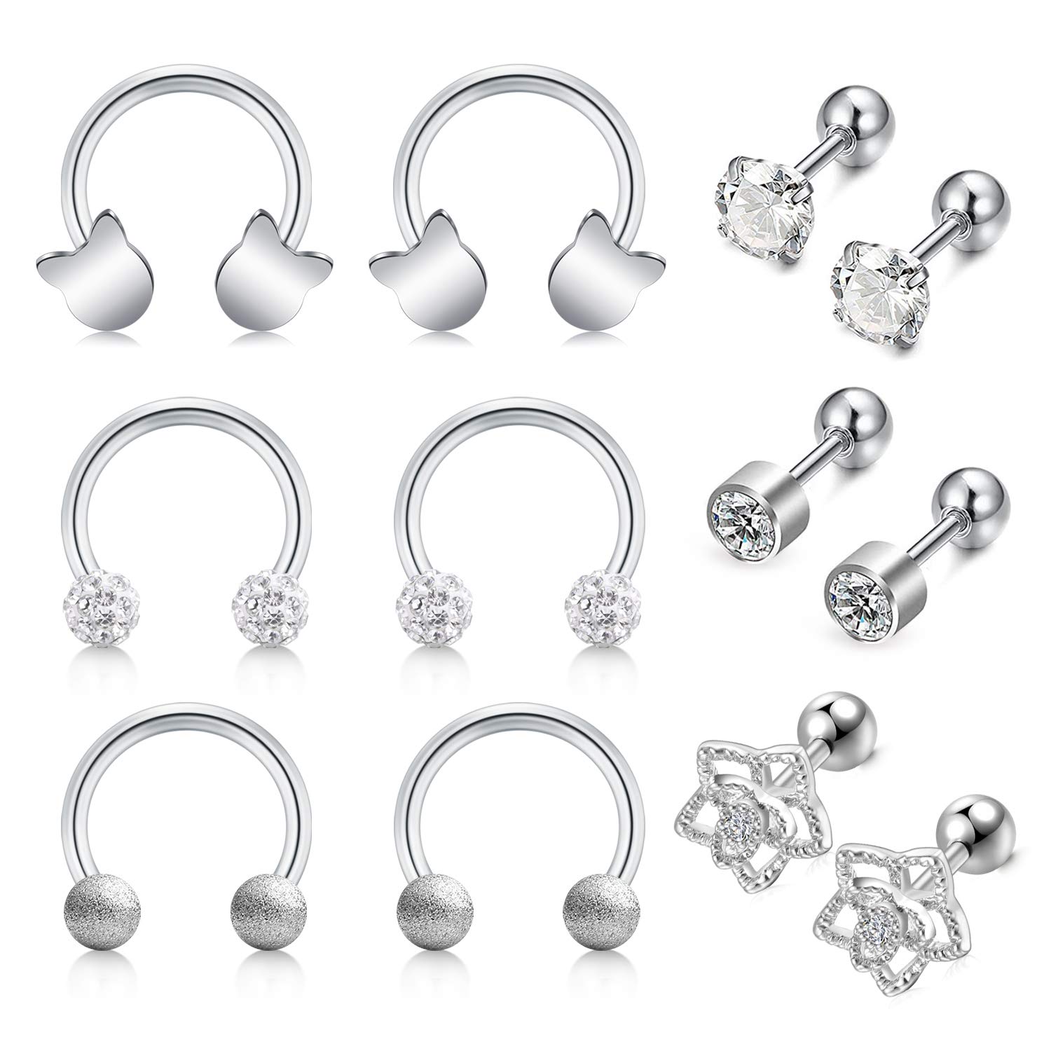 AceFun 16G Tragus Earrings Surgical Steel Cartilage Hoop Rings Conch Helix Tragus Earring Studs Piercing Jewellery Flower Cat CZ Style