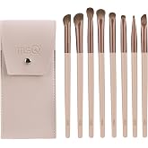 MSQ Eye Makeup Brushes 8pcs Eyeshadow Makeup Brushes Set with Bag Soft Synthetic Hairs for Eyeshadow, Eyeliner, Blending, Concealer, Nose Shadow (Khaki)