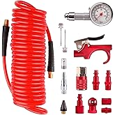 Hromee 16 Pieces Air Compressor Accessory Kit with 1/4 Inch Recoil Poly Air Hose, Blow Gun and Fittings Inflation Kit with Ne