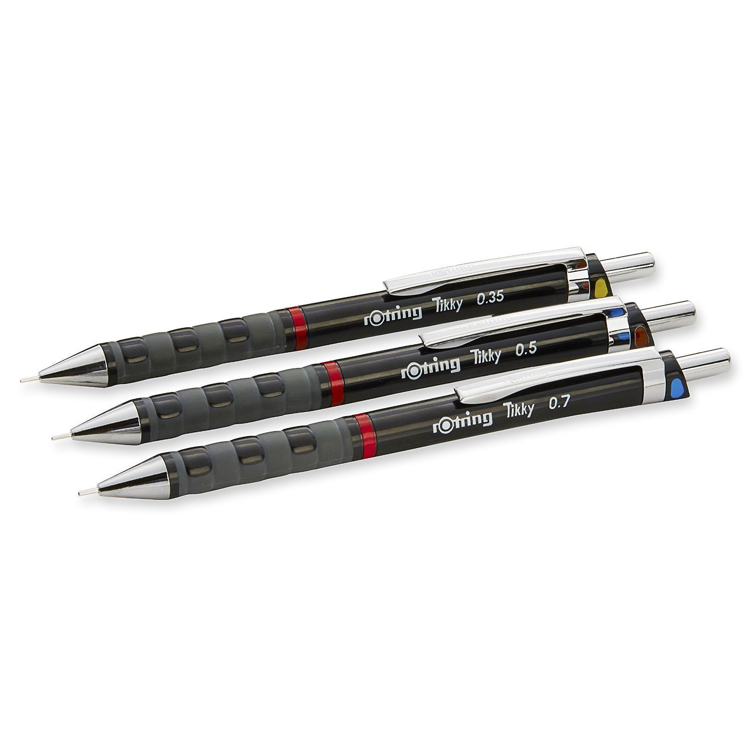 rOtring Tikky Set of 3 with Colour Code 0, 35/0, 5/0, 7 mm (with 3 Tubes of Refill HB)