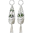 TIMECOSY Car Hanging Accessories, Car Plant for Rearview Mirror Charms Cute Boho Car Décor Mini Macrame Small Hanging Plant Car Succulent Hangers