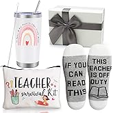 Best Teacher Appreciation Gifts,20 OZ Insulated Tumbler for Women Teacher,Unique Gift Ideas from Students - Funny Socks Thank You Basket Box for New Teachers,Christmas Gifts for Teachers