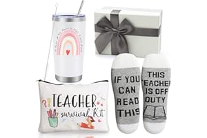 UAREHIBY Best Teacher Appreciation Gifts,20 OZ Insulated Tumbler for Women Teacher Gifts,Unique Gifts Ideas from Students - Funny Socks Thank You Basket Box for New Teachers,Teachers Day Gifts,Christmas Gifts