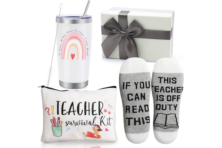 Best Teacher Appreciation Gifts,20 OZ Insulated Tumbler for Women Teacher,Unique Gift Ideas from Students - Funny Socks Thank Book