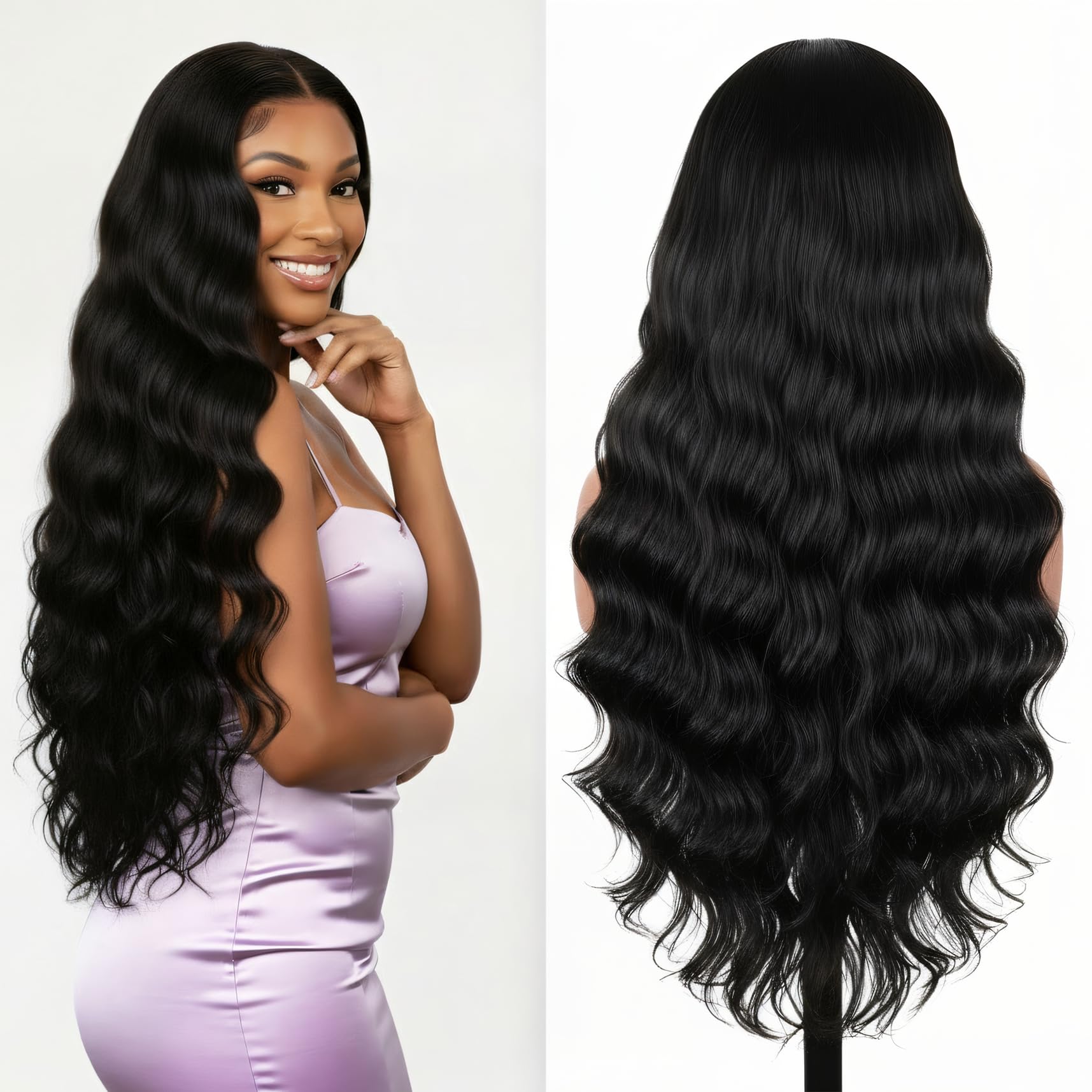 Photo 1 of XISHISLAY 13x6 Body Wave Lace Front Wigs Human Hair Pre Plucked HD Lace Frontal Wigs 180 Density Natural Black Body Wave Wig Virgin Human Hair for women 30 Inch