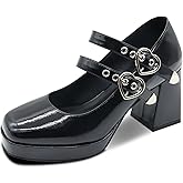 MUBUPUXU Women's Square Closed Toe Platform Chunky Strappy Block Heels Goth Mary Janes Shoes