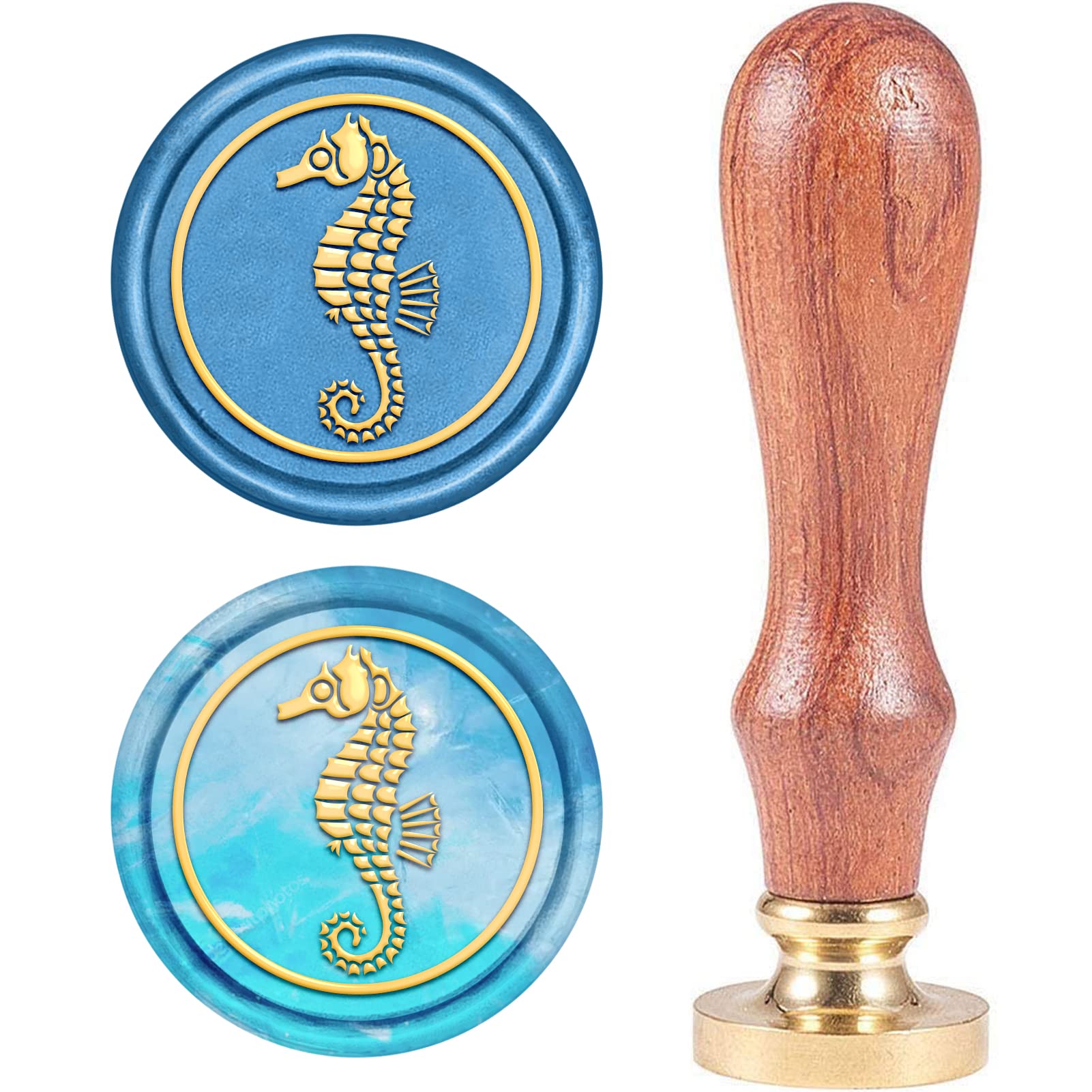 CRASPIRE Seahorse Wax Seal Stamp Sea Animal Sealing Wax Stamps 25mm Removable Brass Head with Rosewood Handle for DIY Scrapbooking Invitation Gift Wrap Envelopes Wine Packages