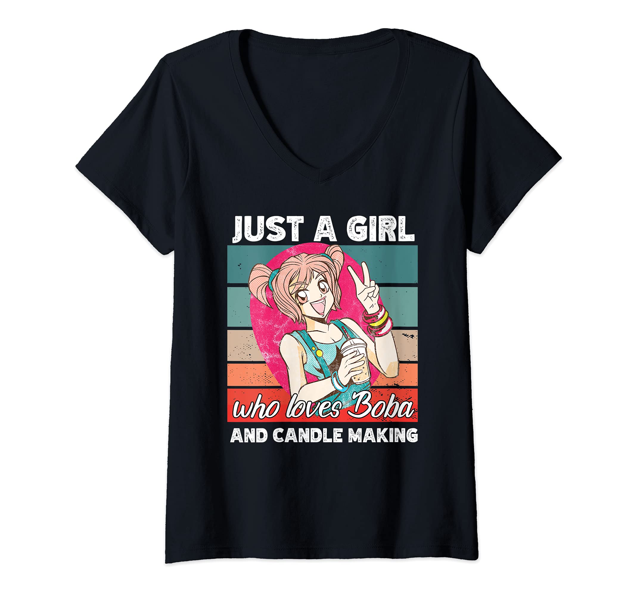 Womens Just a girl who loves boba and Candle making kawaii V-Neck T-Shirt