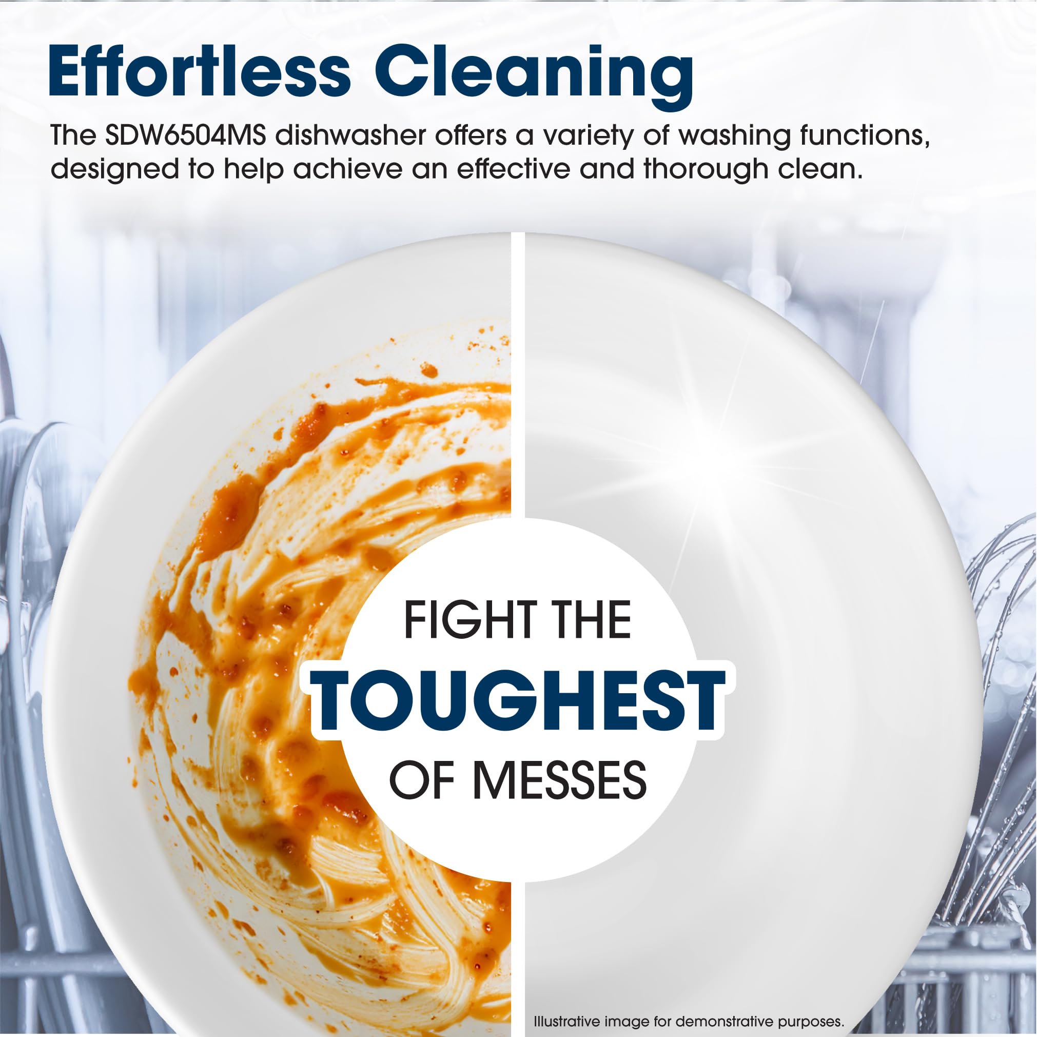 Sharp SDW6504MS Stainless Steel Dishwasher, 24-inch Pocket Handle, 52 dB, Hybrid Tub, 12 Place Settings, 5 Cycles, Heated Dry