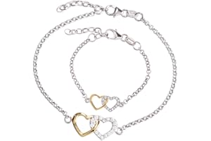 Cherished Moments 14K Gold-Plated and 925 Sterling Silver Mom and Me Double Heart Bracelet for Mothers and Daughters (Sold as a Set or individually)