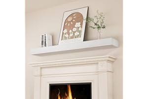 SAUMONIERES Fireplace Mantel Shelves 60 Inch Solid Wood Wall Mounted Long Floating Shelf Hollow, White