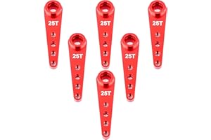 Raflot 6PCS 25T Servo Horn 37mm Aluminum Alloy 25 Teeth Extension Steering Arm Server Compatible with Futaba Savox Power HD HSP MG995 MG996 Servos for RC Car Truck (Red)