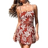 CUPSHE Women's One Piece Swimsuit Swim Dress Square Neck Ruched Spaghetti Adjustable Straps Bathing Suit