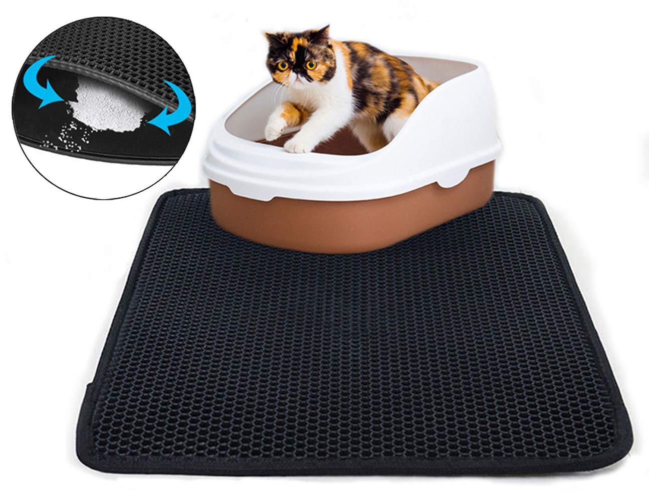 Cat Litter Mat XL Double Layer Honeycomb Cat and Dog Litter Trapper With Waterproof Base Layer ECO-friendly Light Weight EVA Foam Rubber- For Cat Litter Box (26x25in)