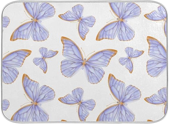 Tapete absorbente para secar platos con diseño de mariposas moradas y