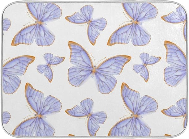Tapete absorbente para secar platos con diseño de mariposas moradas y