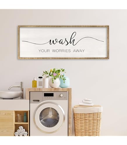 The Best Days End In Dirtiest Clothes Sign – 32”x12” Wood Framed Wall Art For Laundry Room, Farmhouse Decor